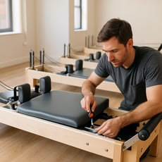 a pilates machine being maintained in a pilates studio