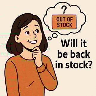 regenerate but with a smiling person wondering if an item will be back into stock